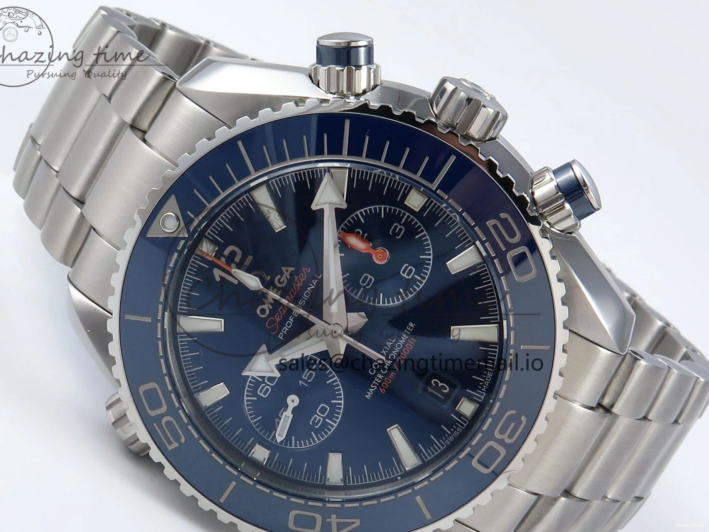0319 Planet Ocean Master Chronometer 600M 45.5mm SS SCF 1:1 Best Edition Blue Bezel Blue Dial on SS Bracelet A9900 Super Clone Lightweight 7676